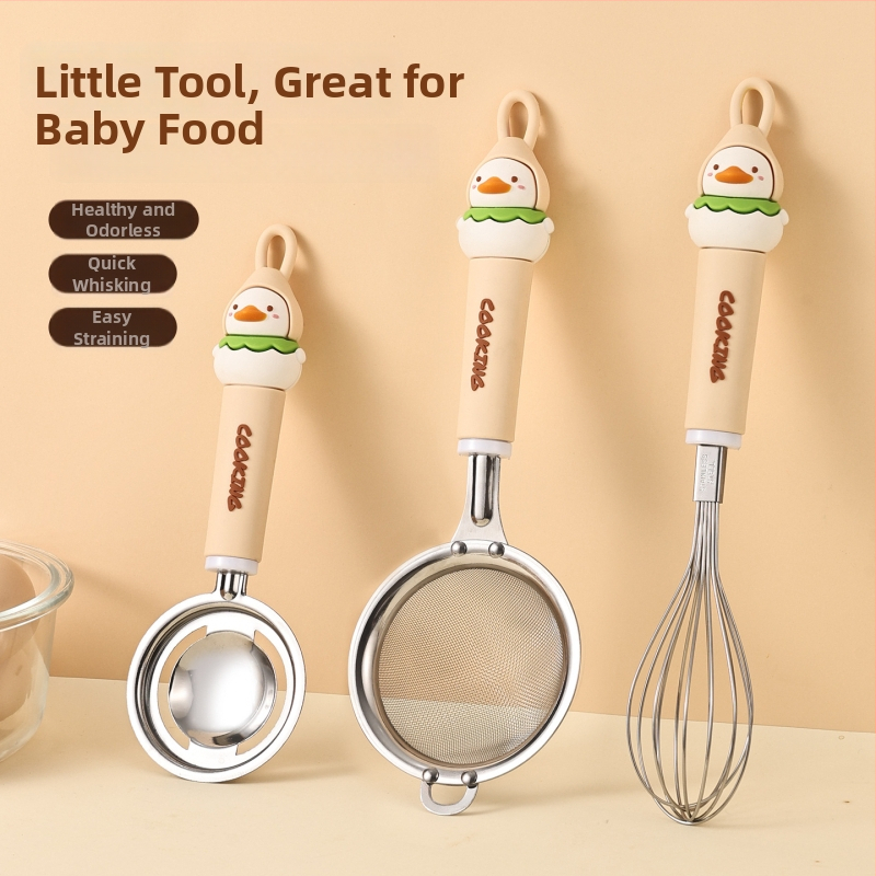 Nerezový set na pečenie s sitom na múru, cedidlom, filtrujúcim sitom, metličkou na vajcia a separátorom bielkovín; tlač loga dostupná; vhodný ako darček; ručné