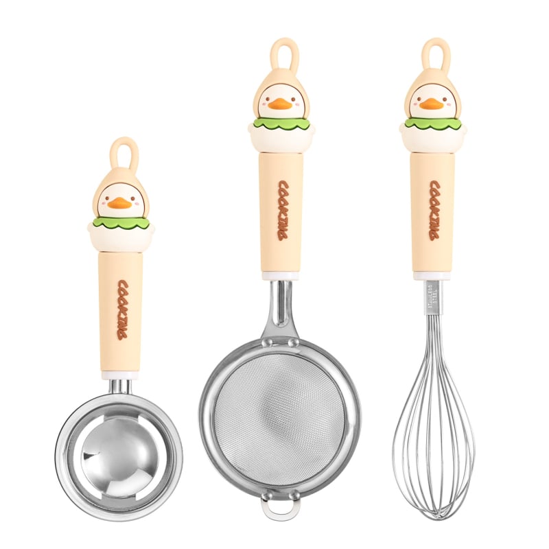 Set din oțel inoxidabil pentru cofetărie cu sită pentru făină, strecurător, sită filtrantă, tel pentru ouă și separator de albușuri; imprimare logo disponibilă; ideal cadou; manual