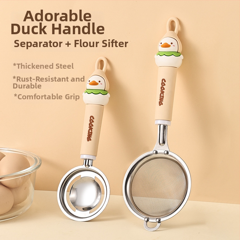 Nerezový set na pečenie s sitom na múru, cedidlom, filtrujúcim sitom, metličkou na vajcia a separátorom bielkovín; tlač loga dostupná; vhodný ako darček; ručné