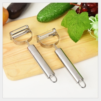 Curățător de legume din oțel inoxidabil, cu design zâmbitor, lame duble, unelte de bucătărie multifuncționale.