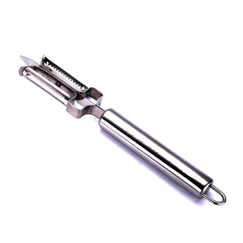 Višenamjenski ogulac za voće i povrće od nehrđajućeg čelika 410, dvostrani – tri u jednom kuhinjskom alatu