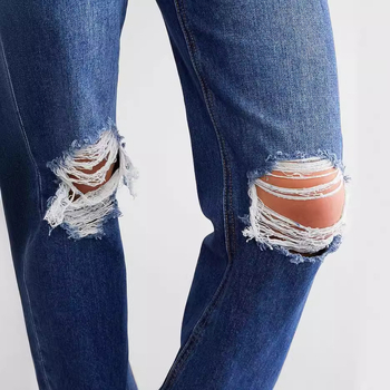 Traperice s rupama, visokim strukom, širokog kroja, pamuk-denim (95% pamuk, poliester <30%), street hipster stil