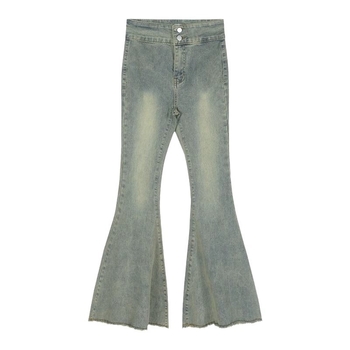 Ženske traperice – visok struk, široke nogavice, fishtail dizajn, denim, 50–70% pamuk, 30–50% poliester, mikroelastičnost