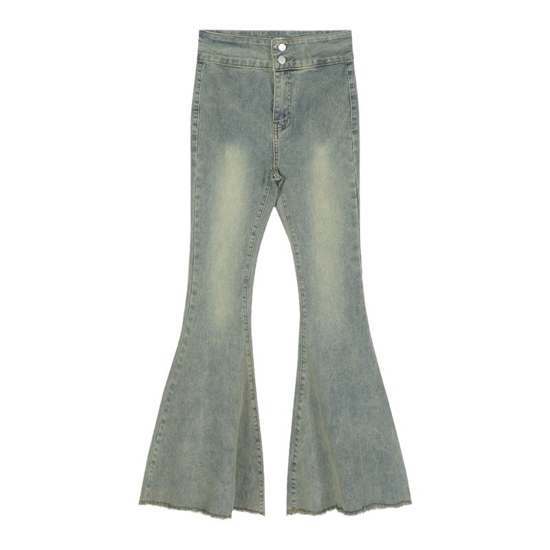 Ženske traperice – visok struk, široke nogavice, fishtail dizajn, denim, 50–70% pamuk, 30–50% poliester, mikroelastičnost