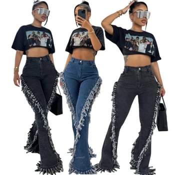 Traperice s resicama i sirovim rubom, uski kroj, rastez denim