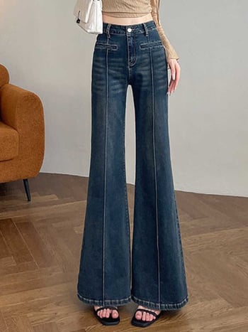 Traperice od denima, visokog struka, blago proširene nogavice bootcut, duljina do poda