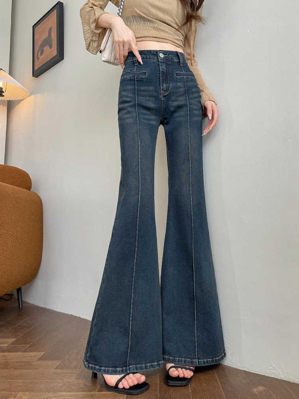Traperice od denima, visokog struka, blago proširene nogavice bootcut, duljina do poda