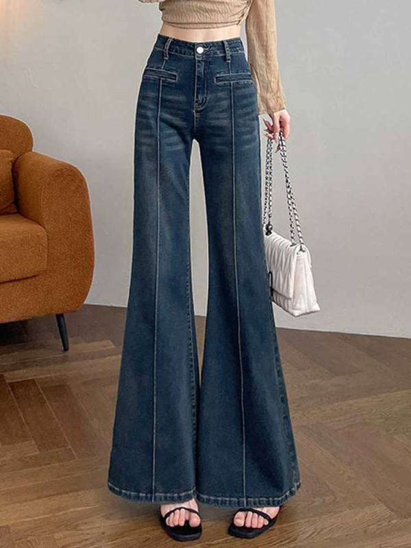 Traperice od denima, visokog struka, blago proširene nogavice bootcut, duljina do poda
