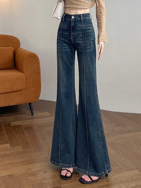 Traperice od denima, visokog struka, blago proširene nogavice bootcut, duljina do poda