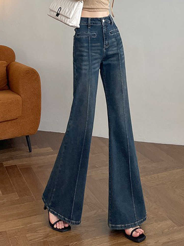 Traperice od denima, visokog struka, blago proširene nogavice bootcut, duljina do poda
