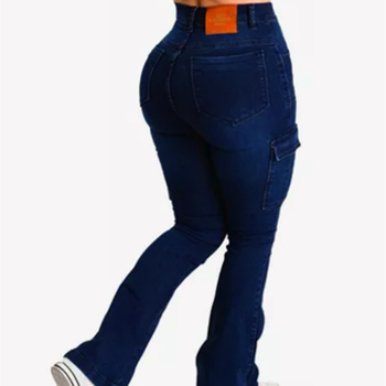 Ženske ripped jeans od denima, visoki pojas, višestruki džepovi, blago proširene nogavice, 70–80% pamuka