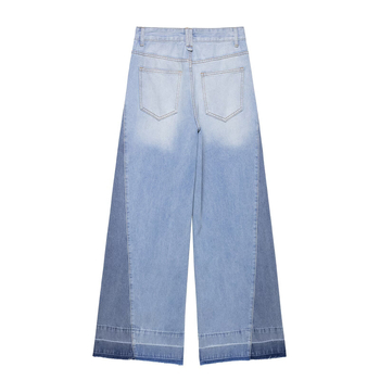 Γυναικείες τζιν με ψηλή μέση, φαρδιά γραμμή, σχέδιο σπλίς/κολάζ, πολυεστέρας 70–80%, μικροελαστικότητα