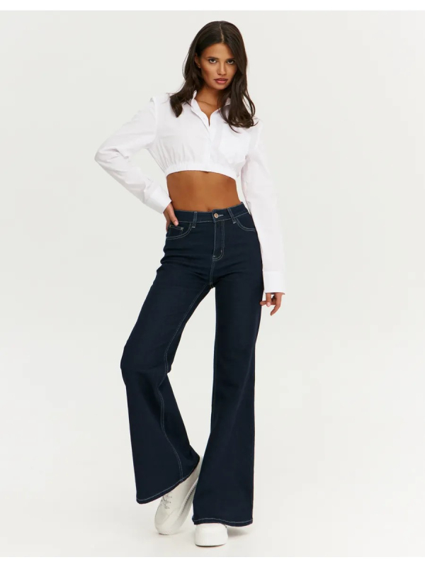 Džinsice od denima s visokim strukom, mikroelastičnost, bootcut stil, duljina do poda