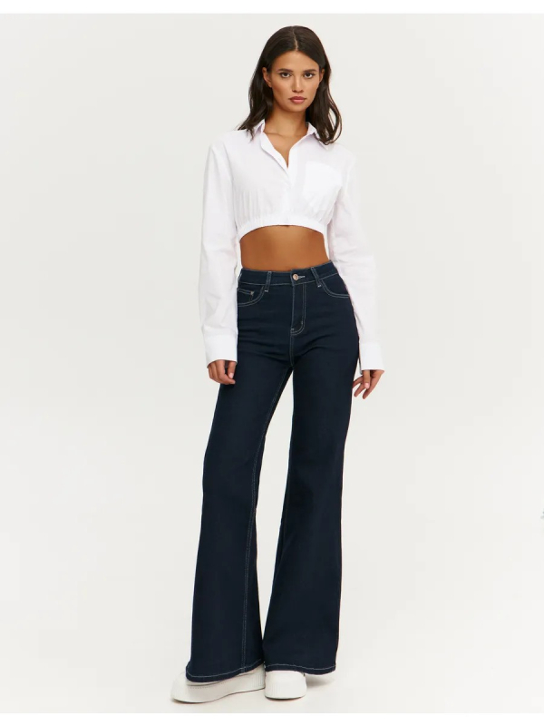 Džinsice od denima s visokim strukom, mikroelastičnost, bootcut stil, duljina do poda