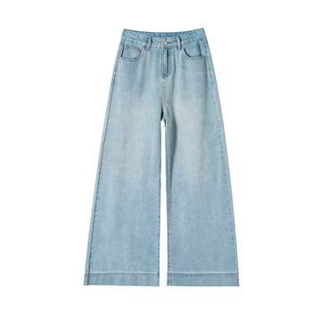 Ženske traperice visokim strukom, straight kroj, denim s akrilnom vlaknom, isprani završetak