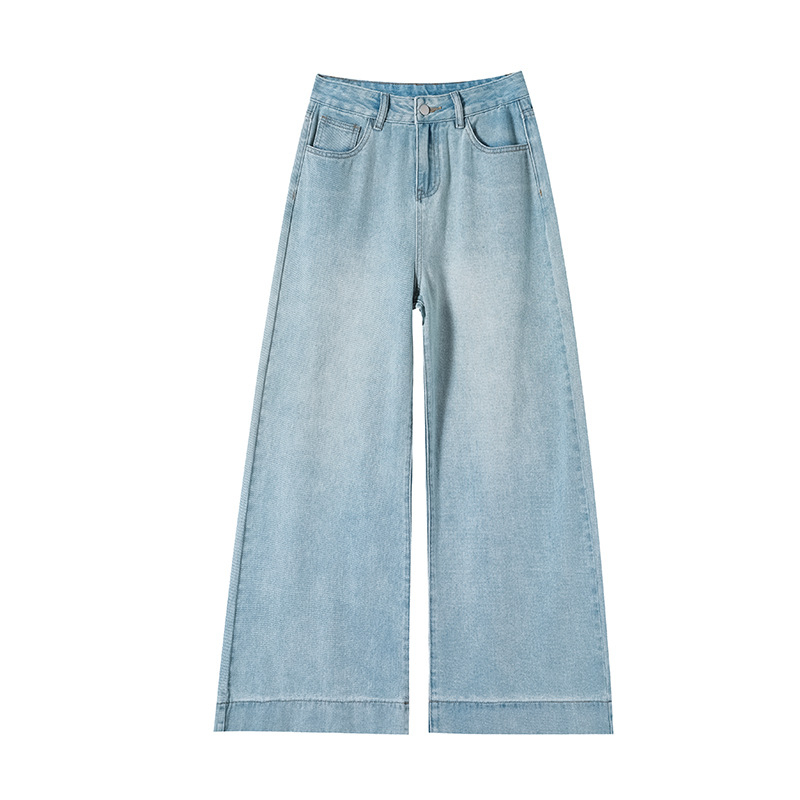 Ženske traperice visokim strukom, straight kroj, denim s akrilnom vlaknom, isprani završetak