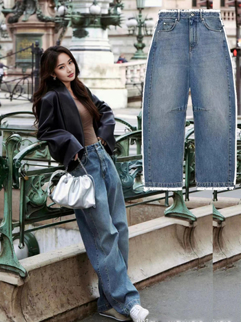 Ženske traperice visokog pojasa, široke nogavice, denim, pamuk, mikroelastičnost