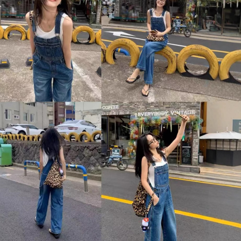 Ženski džins kombinezon s širokim nogavicama i opuštenim strukom, proljeće-ljeto 2025