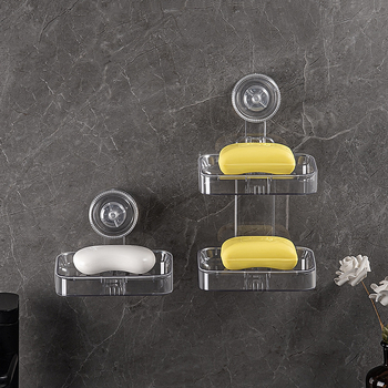 Suport de săpun montat pe perete cu dublu nivel, ventuză puternică, din plastic, brand Shuhui