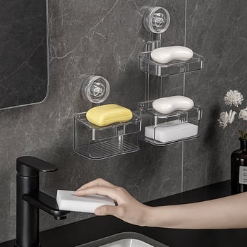 Suport de săpun montat pe perete cu dublu nivel, ventuză puternică, din plastic, brand Shuhui