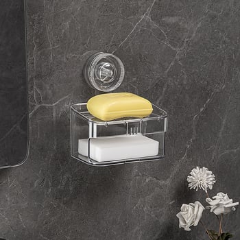 Suport de săpun montat pe perete cu dublu nivel, ventuză puternică, din plastic, brand Shuhui