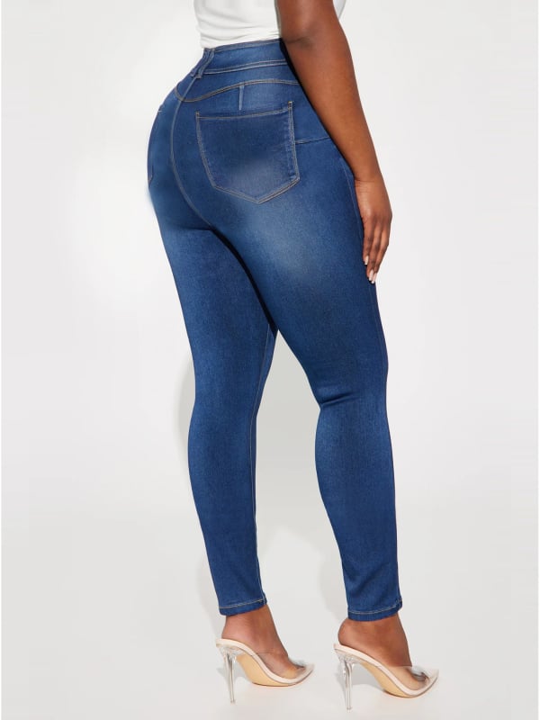 Traperice Slim-Fit s visokim strukom i dvostrukom kopčom, elastični denim