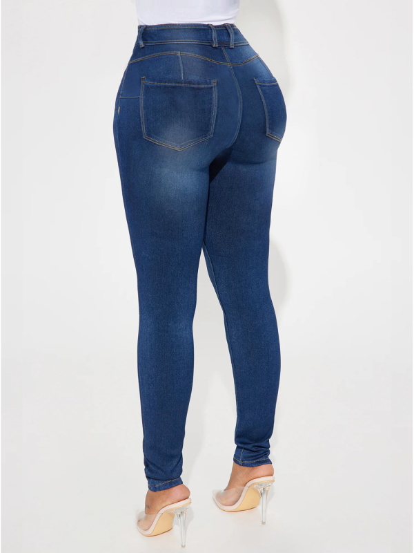 Traperice Slim-Fit s visokim strukom i dvostrukom kopčom, elastični denim