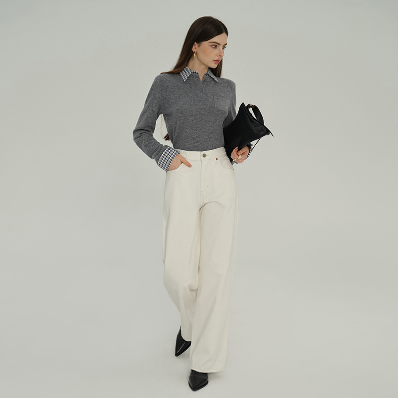 Γυναικείες Τζιν από Βαμβακερό Ντένιμ, Υψηλή Μέση, Ευθύ Παντελόνι, Φθινοπωρινή Έκδοση 2025, Μίξη Σπαντέξ, Φινίρισμα χωρίς Σιδέρωμα