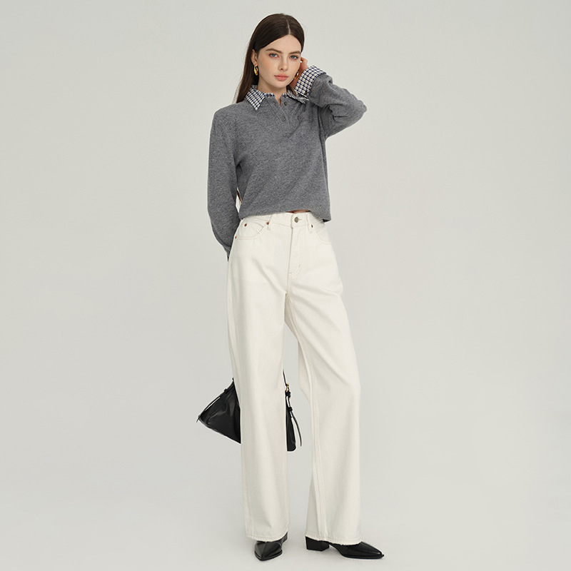 Γυναικείες Τζιν από Βαμβακερό Ντένιμ, Υψηλή Μέση, Ευθύ Παντελόνι, Φθινοπωρινή Έκδοση 2025, Μίξη Σπαντέξ, Φινίρισμα χωρίς Σιδέρωμα