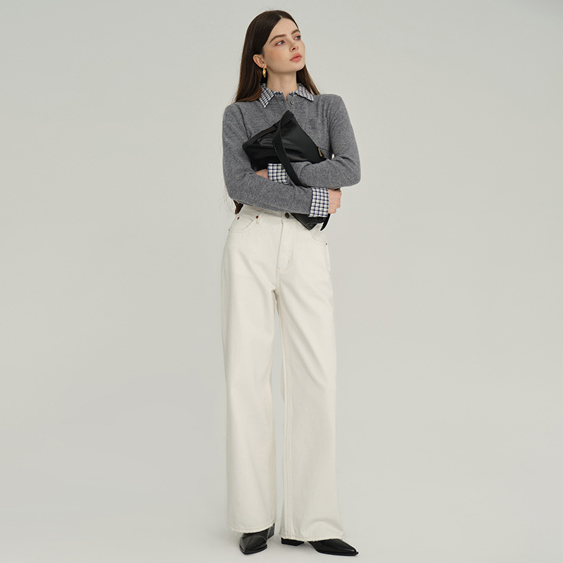 Γυναικείες Τζιν από Βαμβακερό Ντένιμ, Υψηλή Μέση, Ευθύ Παντελόνι, Φθινοπωρινή Έκδοση 2025, Μίξη Σπαντέξ, Φινίρισμα χωρίς Σιδέρωμα