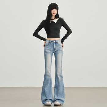 Ženske traperice s visokim strukom, svijetlo izbrušene, bootcut kroj, retro stil, jesen-zima 2025
