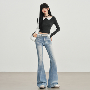 Ženske traperice s visokim strukom, svijetlo izbrušene, bootcut kroj, retro stil, jesen-zima 2025