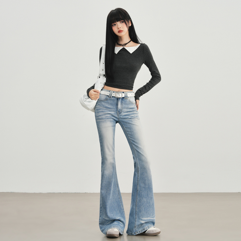 Ženske traperice s visokim strukom, svijetlo izbrušene, bootcut kroj, retro stil, jesen-zima 2025