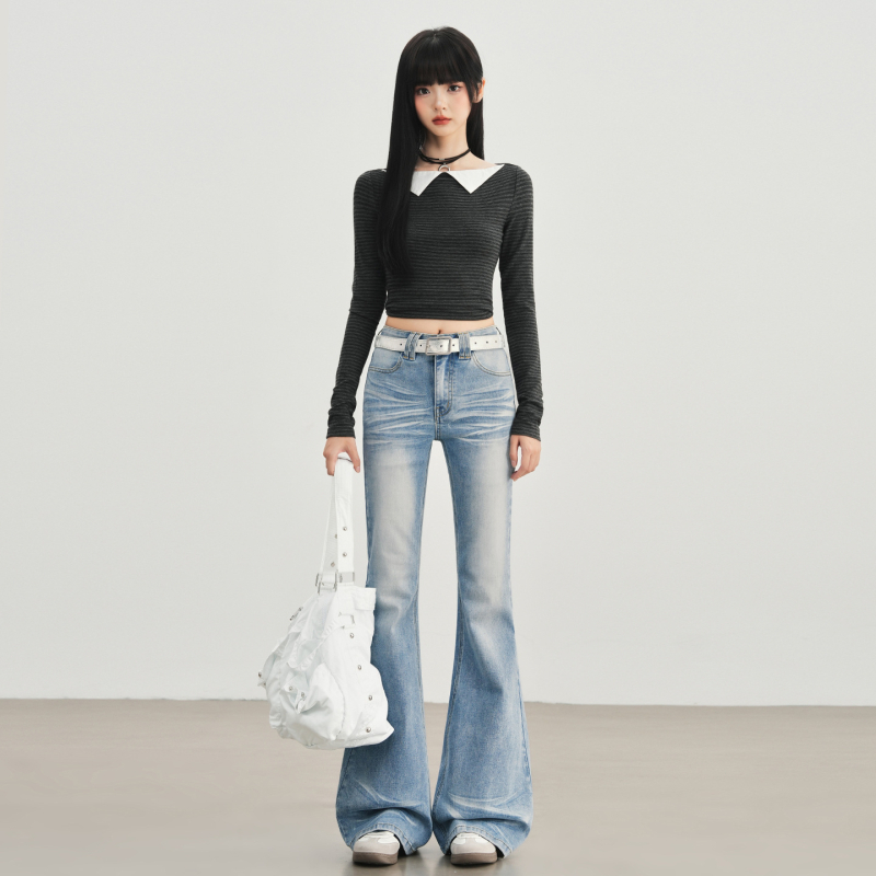 Ženske traperice s visokim strukom, svijetlo izbrušene, bootcut kroj, retro stil, jesen-zima 2025