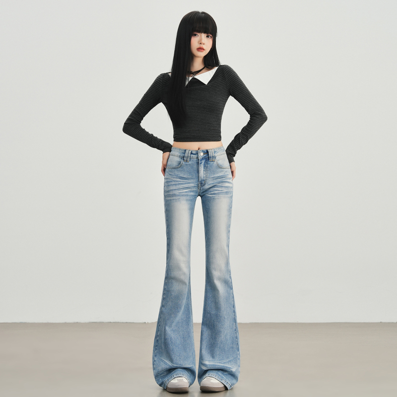 Ženske traperice s visokim strukom, svijetlo izbrušene, bootcut kroj, retro stil, jesen-zima 2025