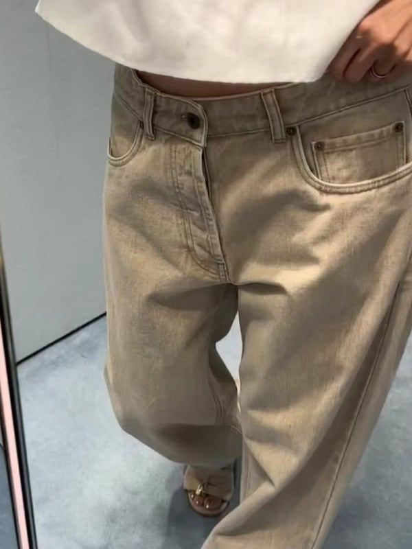 Γυναικείοι τζιν από βαμβάκι (95%+), υψηλή μέση, ίσια γραμμή, μακριά μέχρι το πάτωμα, με πολλές τσέπες, ιαπωνο-κορεατικό casual στυλ