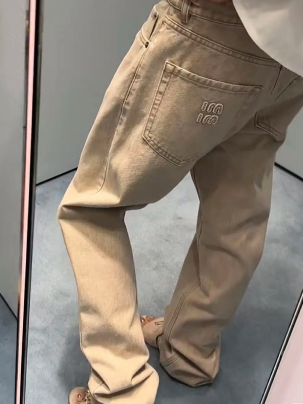 Γυναικείοι τζιν από βαμβάκι (95%+), υψηλή μέση, ίσια γραμμή, μακριά μέχρι το πάτωμα, με πολλές τσέπες, ιαπωνο-κορεατικό casual στυλ