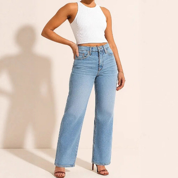 Ženske hlače traperice s ravnim krojem, srednji pojas, duge, denim, gradski stil