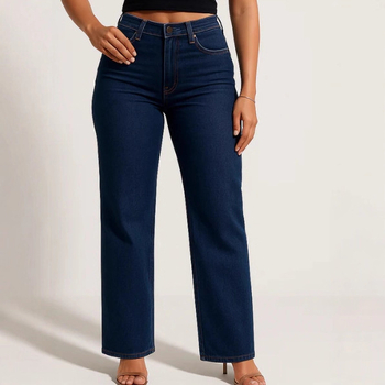Ženske hlače traperice s ravnim krojem, srednji pojas, duge, denim, gradski stil