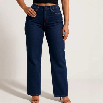 Ženske hlače traperice s ravnim krojem, srednji pojas, duge, denim, gradski stil
