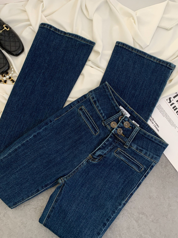 Traperice visokog struka, šire nogavice, denim, 70–80% poliestera, srednja elastičnost