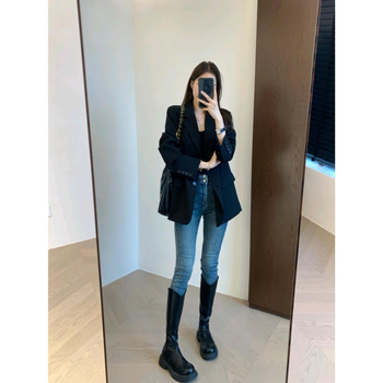 Τζινς skinny με ψηλή μέση, βαμβακερό ύφασμα 50-70%, υψηλή ελαστικότητα