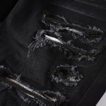 Muške traperice slim fit, ulični stil, poderane i izlizane detalje, srednji pojas, pamuk denim, zip