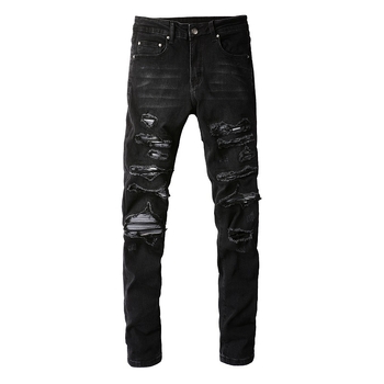 Muške traperice slim fit, ulični stil, poderane i izlizane detalje, srednji pojas, pamuk denim, zip