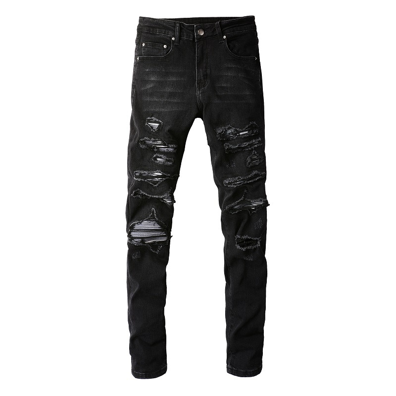 Muške traperice slim fit, ulični stil, poderane i izlizane detalje, srednji pojas, pamuk denim, zip