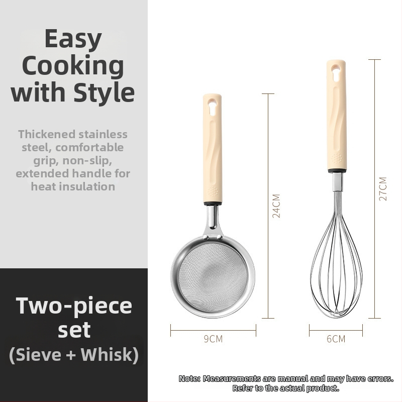 3-dielna sada kuchynských doplnkov z nehrdzavejúcej ocele pre domáce použitie: sitko, šľahač na vajcia a separátor bielkovín