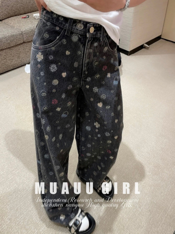 Jeans din denim din bumbac, croială largă, talie medie, lungi, toamnă 2025