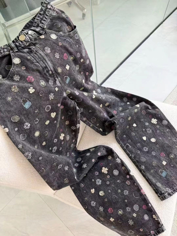 Jeans din denim din bumbac, croială largă, talie medie, lungi, toamnă 2025