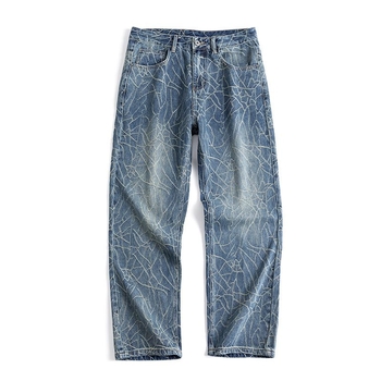 Muške traperice od denima, gradski stil, oversize, široke nogavice, pamuk denim, zatvaranje na gumbe, višestruki džepovi