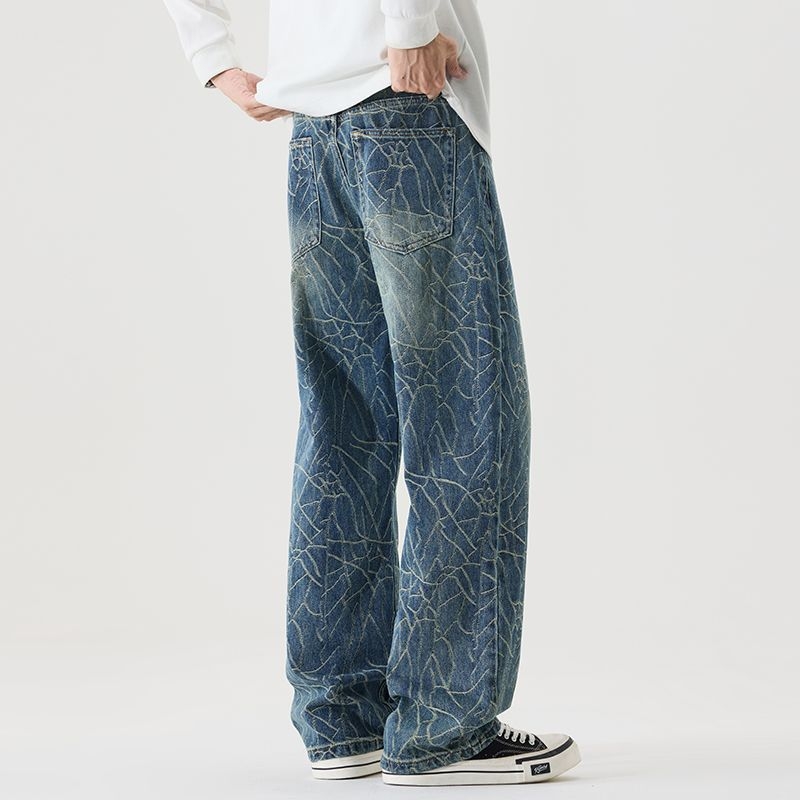 Muške traperice od denima, gradski stil, oversize, široke nogavice, pamuk denim, zatvaranje na gumbe, višestruki džepovi